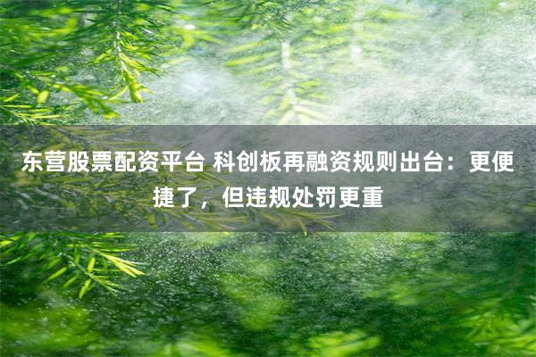 东营股票配资平台 科创板再融资规则出台：更便捷了，但违规处罚更重